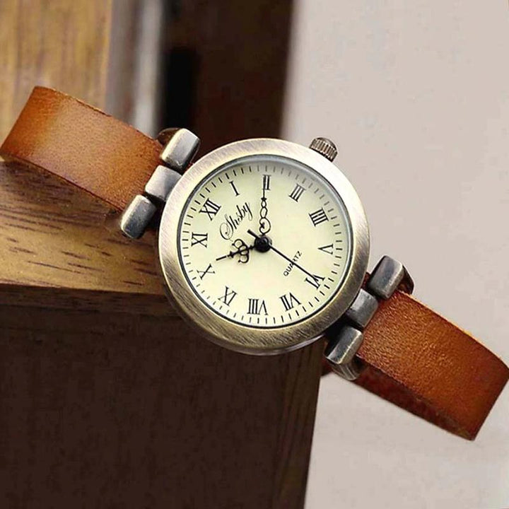 Vintage Vegan Leather Quartz Watch in Roman Numeral