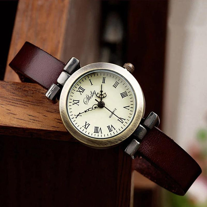Vintage Vegan Leather Quartz Watch in Roman Numeral