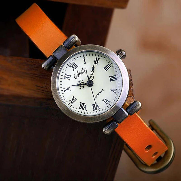 Vintage Vegan Leather Quartz Watch in Roman Numeral