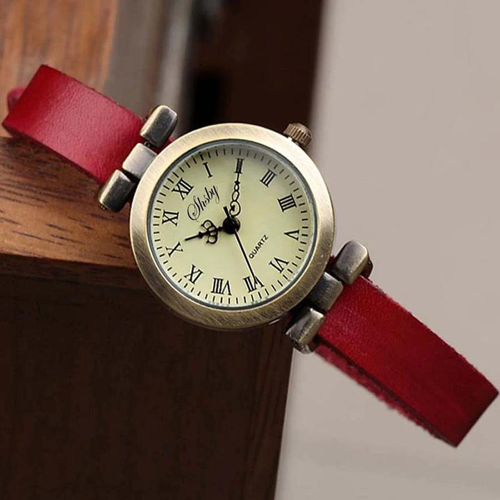Vintage Vegan Leather Quartz Watch in Roman Numeral