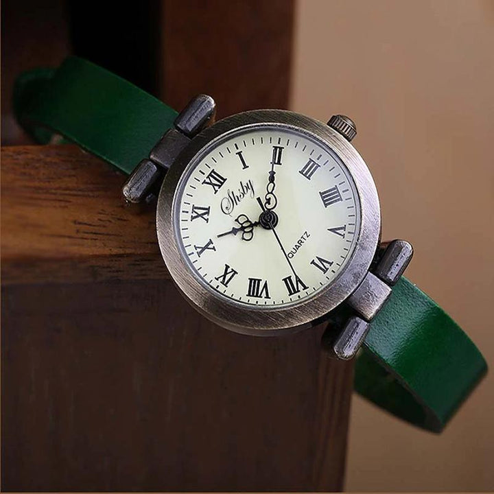 Vintage Vegan Leather Quartz Watch in Roman Numeral