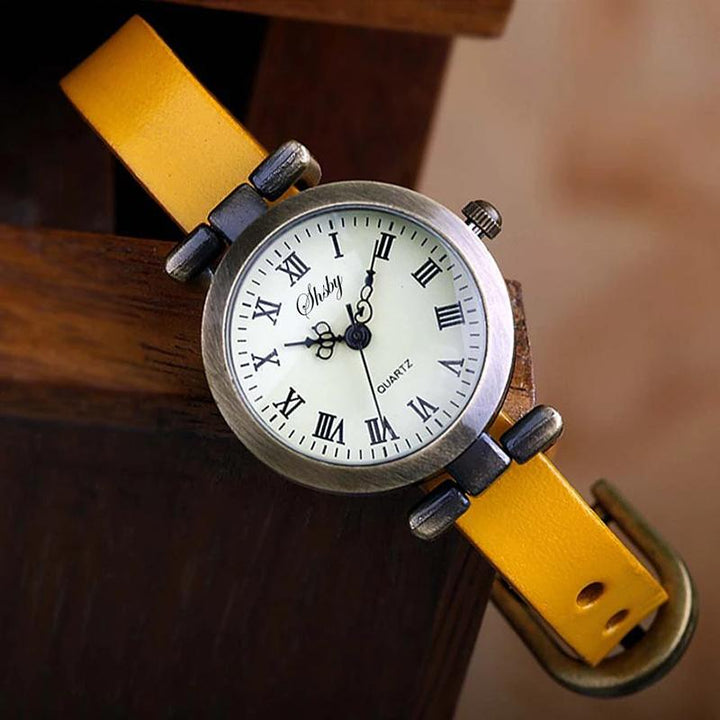 Vintage Vegan Leather Quartz Watch in Roman Numeral