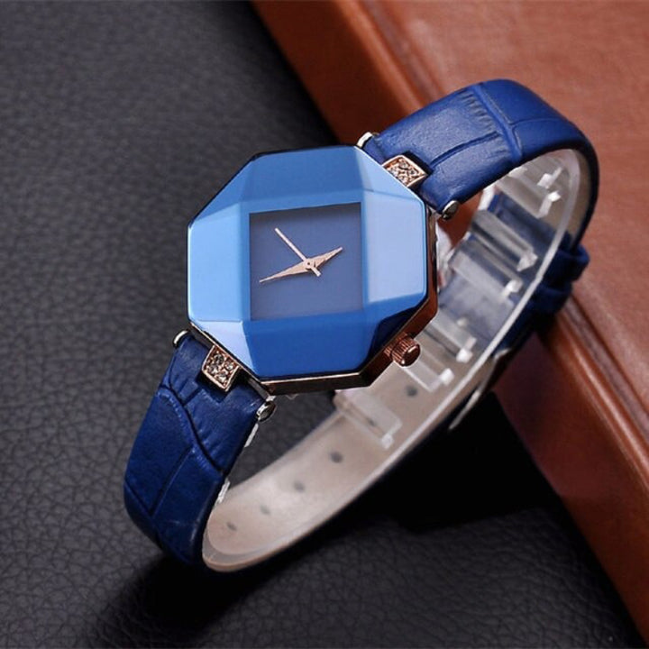 Stylish Geometric Case Shape with Vegan Leather Strap Quartz Watches