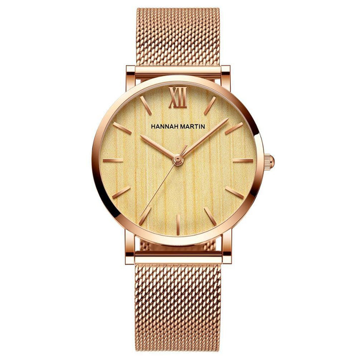 Watch - Wood Grain Dial With Ultra-Thin Mesh Band Quartz Watch