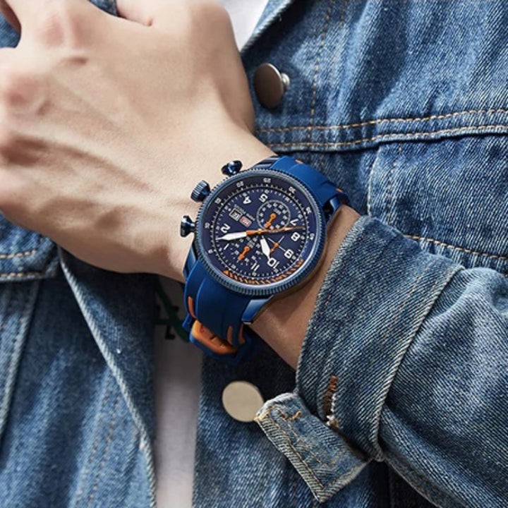 Luxurious Chronograph Sports Wristwatch with Silicone Band