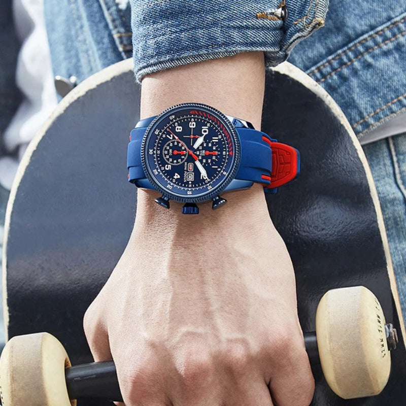 Luxurious Chronograph Sports Wristwatch with Silicone Band