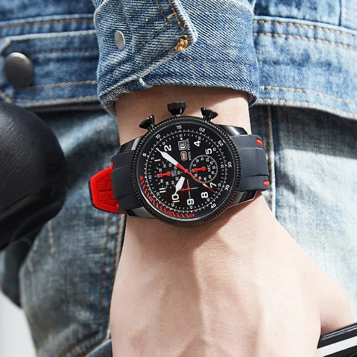 Luxurious Chronograph Sports Wristwatch with Silicone Band