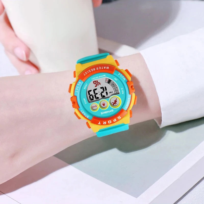 Colorful Waterproof Digital LED Display Chronograph Watches for Kids