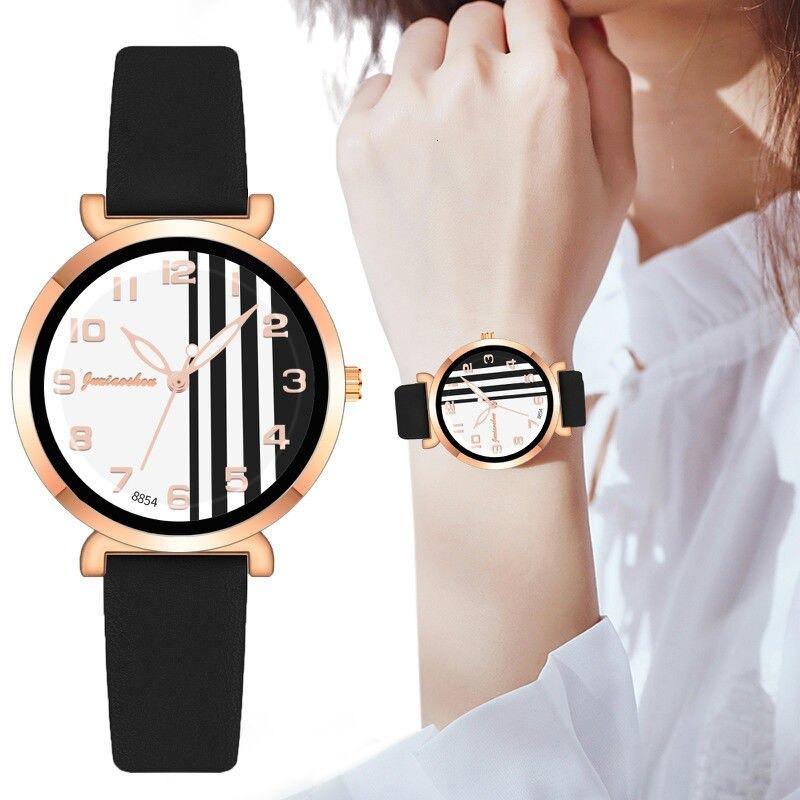 Watches - Chic Stripes Dial With Breathable Vegan Leather Strap Quartz Watches