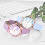 Watches - Chic Stripes Dial With Breathable Vegan Leather Strap Quartz Watches