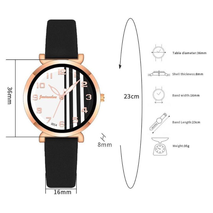 Watches - Chic Stripes Dial With Breathable Vegan Leather Strap Quartz Watches