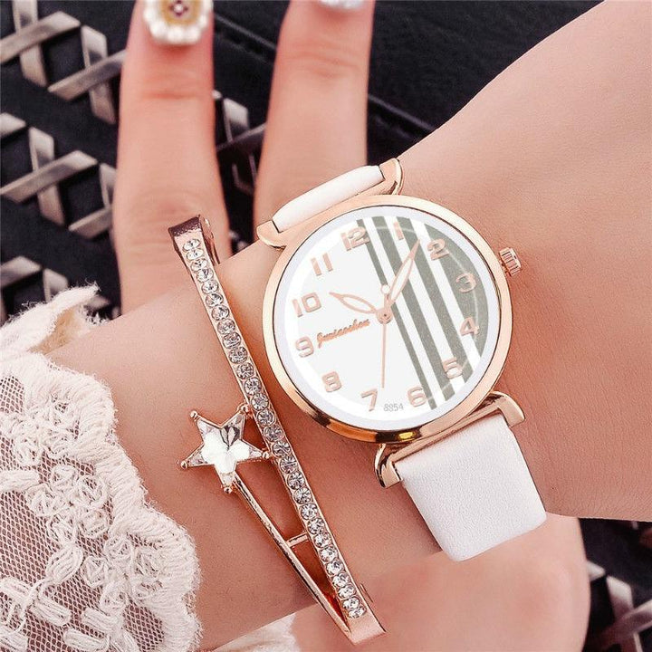 Watches - Chic Stripes Dial With Breathable Vegan Leather Strap Quartz Watches