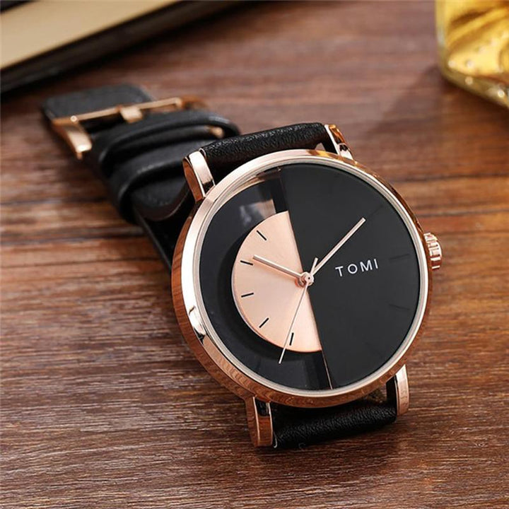 Watches - Creative Half Transparent Glass Stainless Steel Leather Strap Quartz Watches