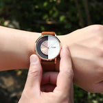 Watches - Creative Half Transparent Glass Stainless Steel Leather Strap Quartz Watches