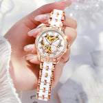 Dazzling Rhinestone Adorned Butterfly Dial with Leisure Ceramic Bracelet Watches