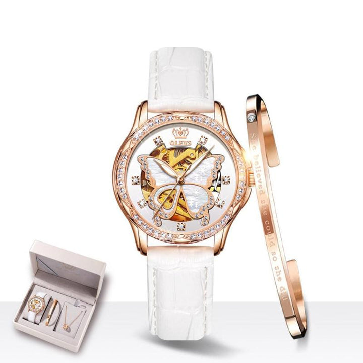 Dazzling Rhinestone Adorned Butterfly Dial with Leisure Ceramic Bracelet Watches