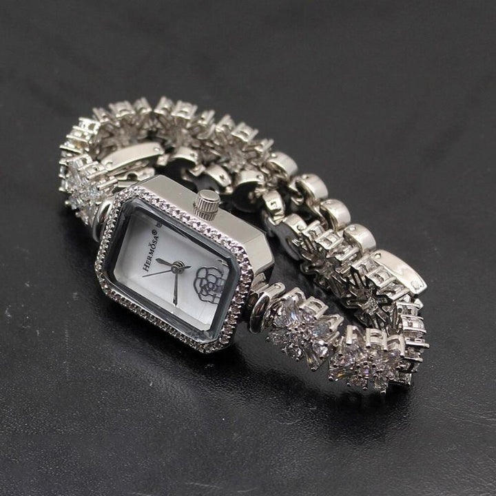 Watches - Fashion And Leisure Rhinestone Adorned Rectangle Case Quartz Watch