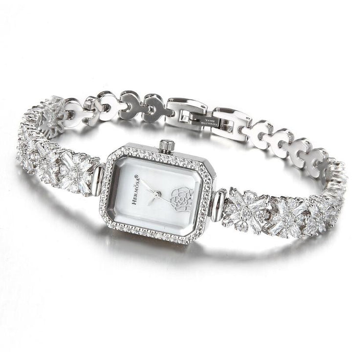 Watches - Fashion And Leisure Rhinestone Adorned Rectangle Case Quartz Watch