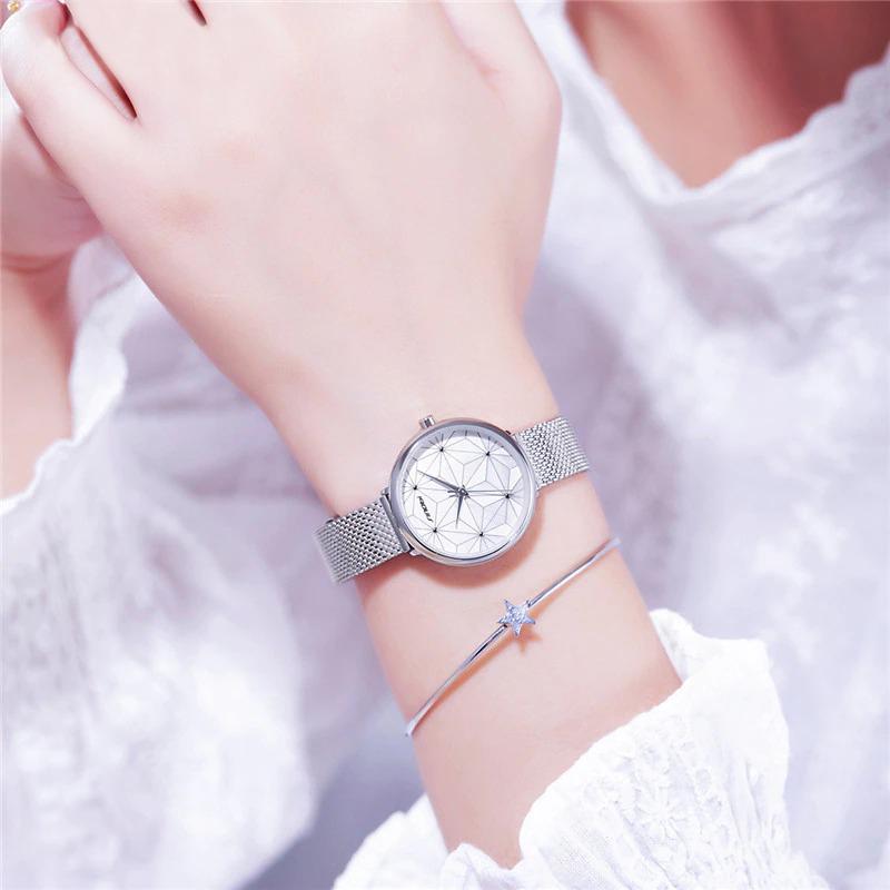 Watches - Geometric Asanoha Dial With Mesh Strap Fashion Quartz Wristwatch