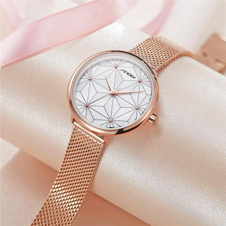 Watches - Geometric Asanoha Dial With Mesh Strap Fashion Quartz Wristwatch