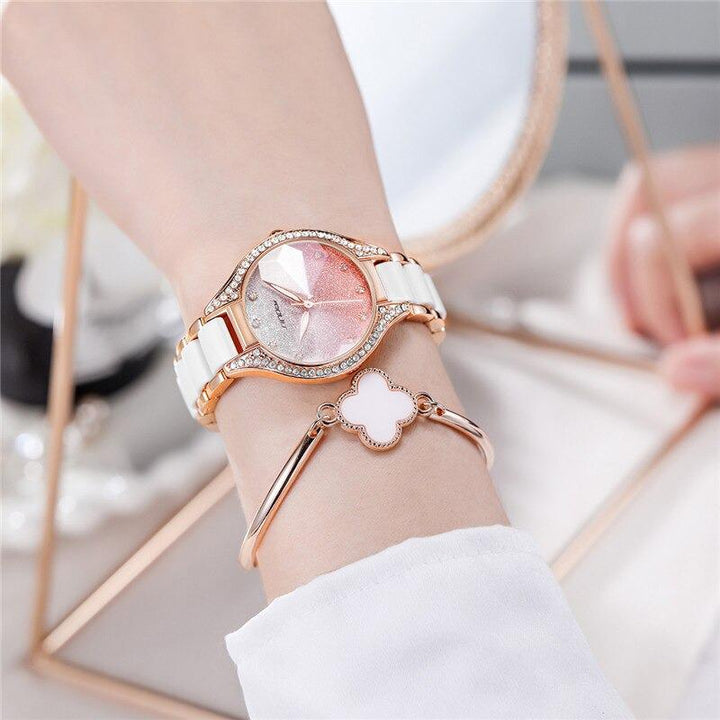 Watches - Glistering Rhinestone Encrusted Ceramic Band Quartz Watches