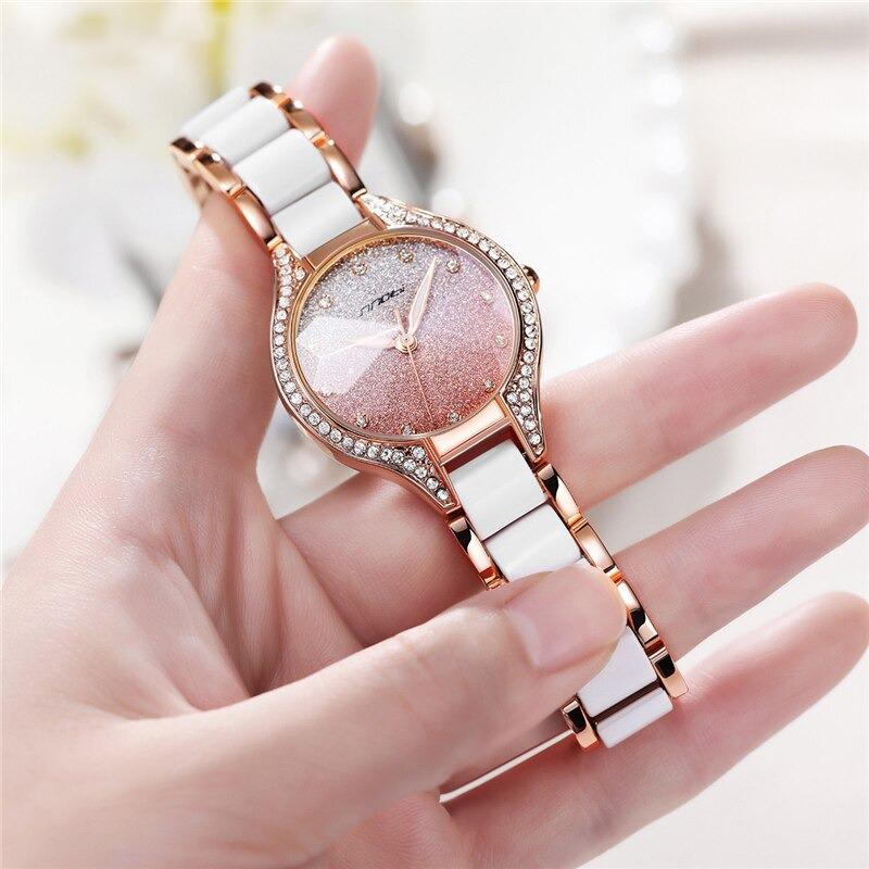 Watches - Glistering Rhinestone Encrusted Ceramic Band Quartz Watches