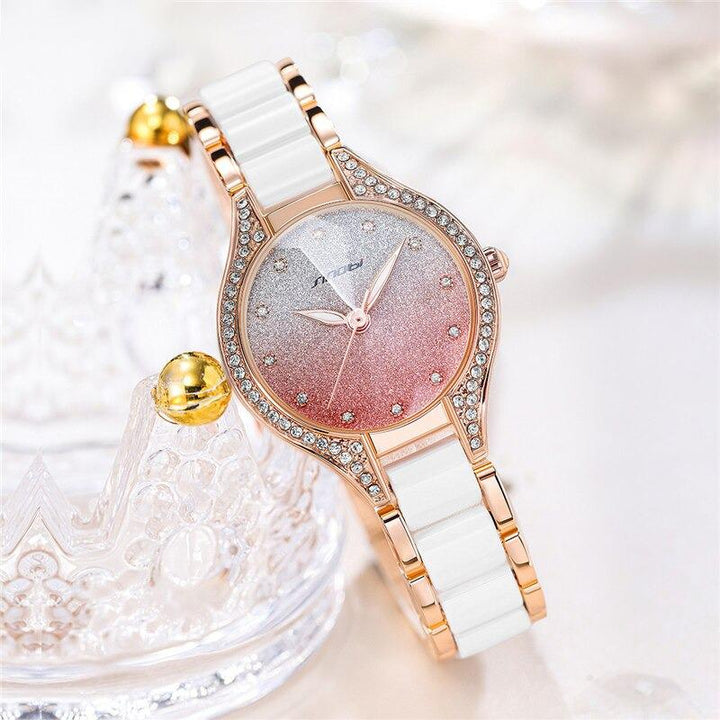 Watches - Glistering Rhinestone Encrusted Ceramic Band Quartz Watches