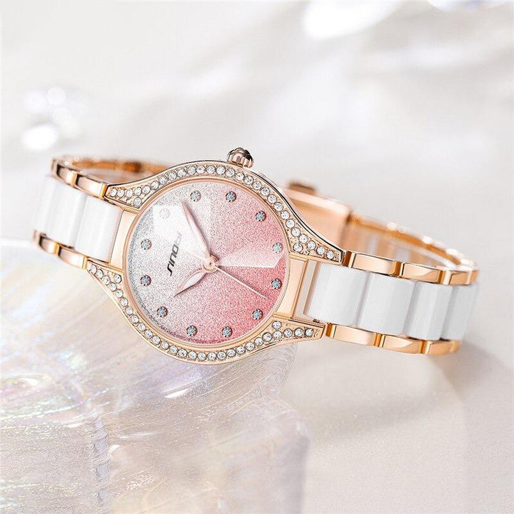 Watches - Glistering Rhinestone Encrusted Ceramic Band Quartz Watches