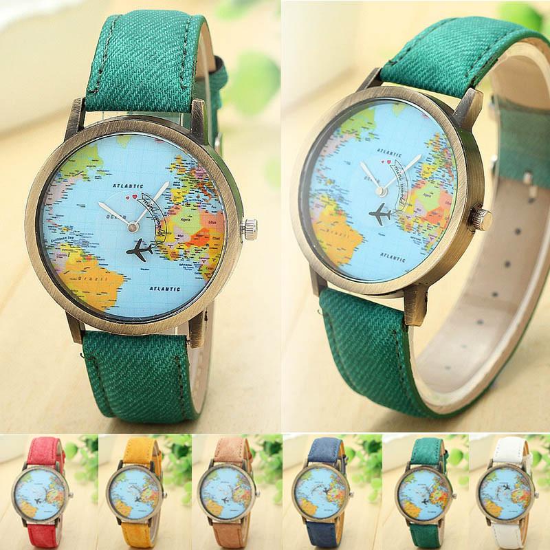 Watches - Global Map Design With Plane Watches Casual