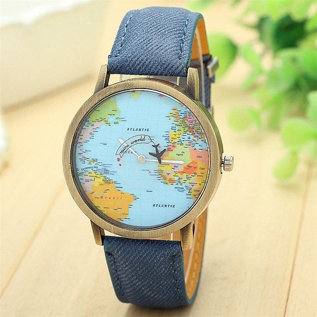 Watches - Global Map Design With Plane Watches Casual