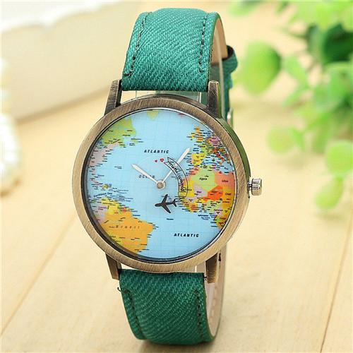 Watches - Global Map Design With Plane Watches Casual