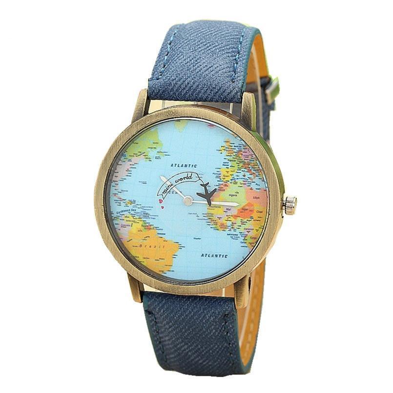 Watches - Global Map Design With Plane Watches Casual