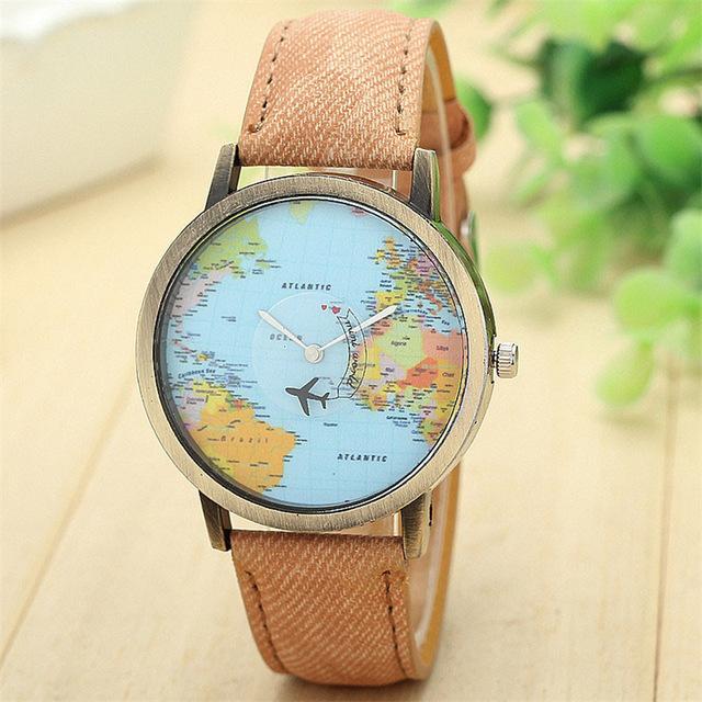 Watches - Global Map Design With Plane Watches Casual