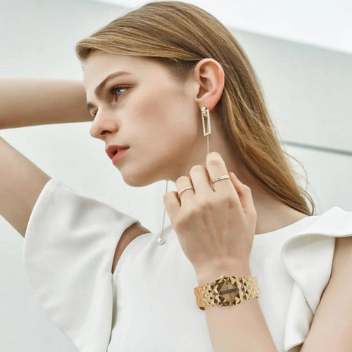 Watches - Gold Tone Luxury Diamond Fashion Glaze With Vegan Leather Strap Quartz Watches