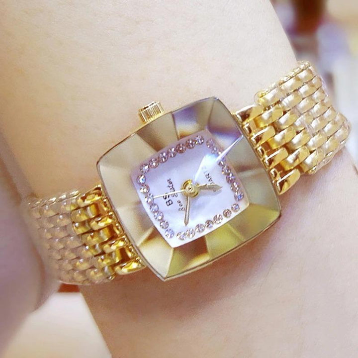 Watches - Lavish Rhinestone Adorned Square And Round Case Quartz Watch