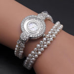 Watches - Lustrous Rhinestones And Pearl Studded Quartz Watch