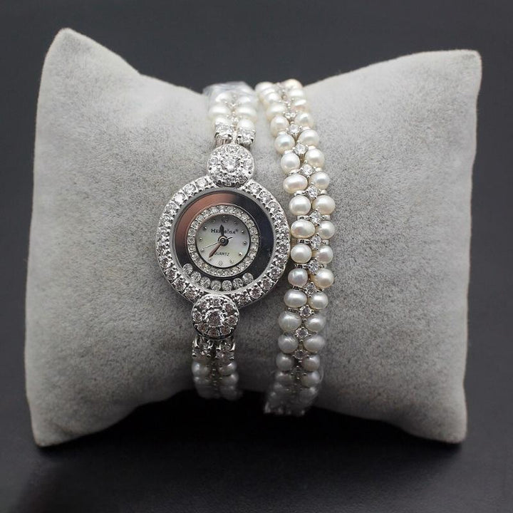 Watches - Lustrous Rhinestones And Pearl Studded Quartz Watch