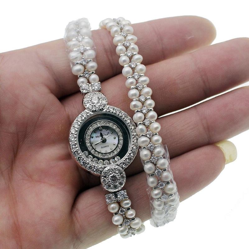 Watches - Lustrous Rhinestones And Pearl Studded Quartz Watch