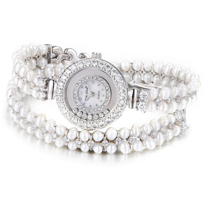 Watches - Lustrous Rhinestones And Pearl Studded Quartz Watch