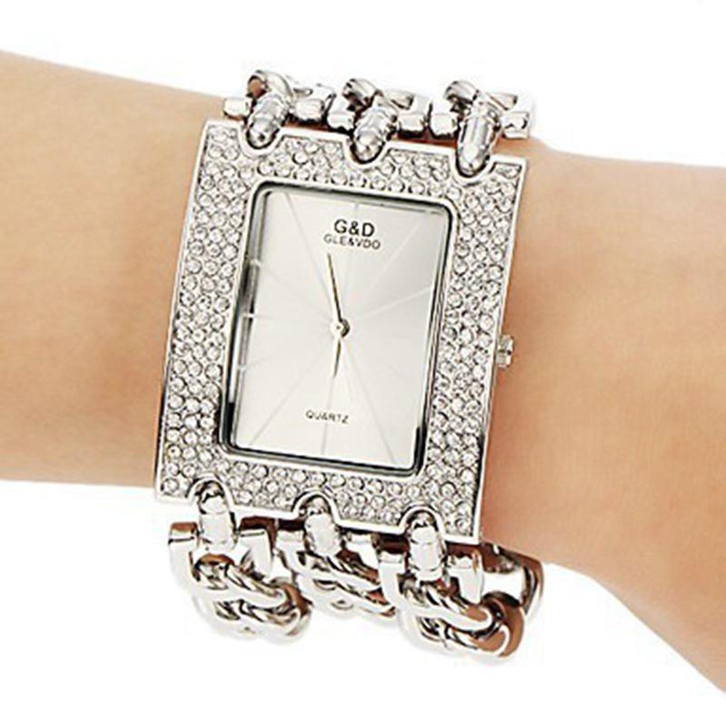 Watches - Modern Chic Rhinestone Adorned Chain Fashion Quartz Watch