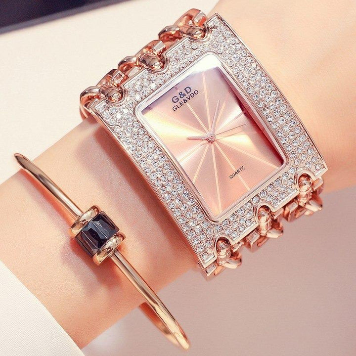 Watches - Modern Chic Rhinestone Adorned Chain Fashion Quartz Watch