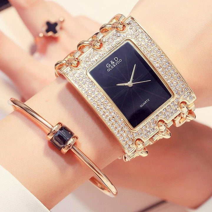 Watches - Modern Chic Rhinestone Adorned Chain Fashion Quartz Watch