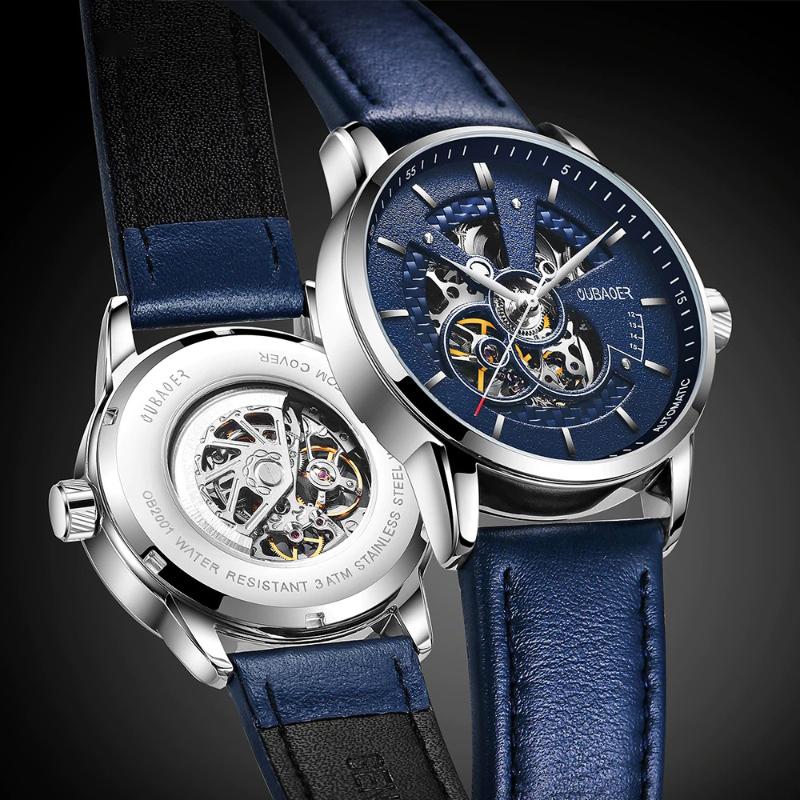 Watches - Skeleton Movement Style Self Winding Leather Sport Wristwatch