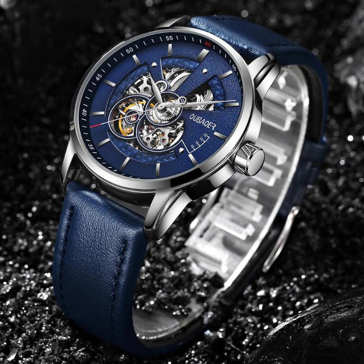 Watches - Skeleton Movement Style Self Winding Leather Sport Wristwatch