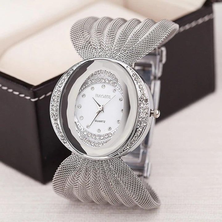 Watches - Stunning Oval Shape Case Rhinestone Bejeweled Mesh Band Wrist Watches