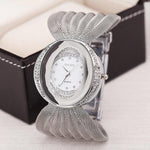 Glimmering Rhinestone Bejeweled Snug Fit Butterfly Mesh Band Wristwatches