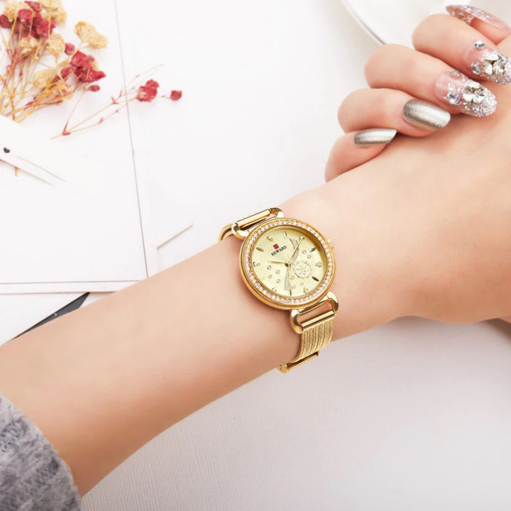 Striking Flower Dial with Rhinestone Embellished Quartz Watches