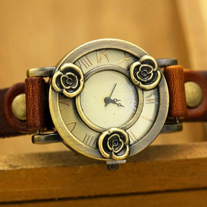 Antique Rose Dial Genuine Leather Strap Quartz Watches