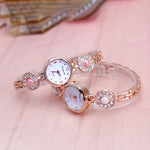 Women's Lustrous Rhinestone and Pearl Bejeweled Bracelet Quartz Watches