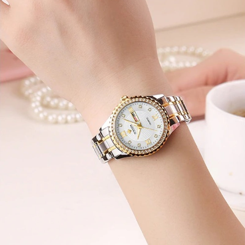 Classic Luxury Style Rhinestone Encrusted Stainless Steel Quartz Watches